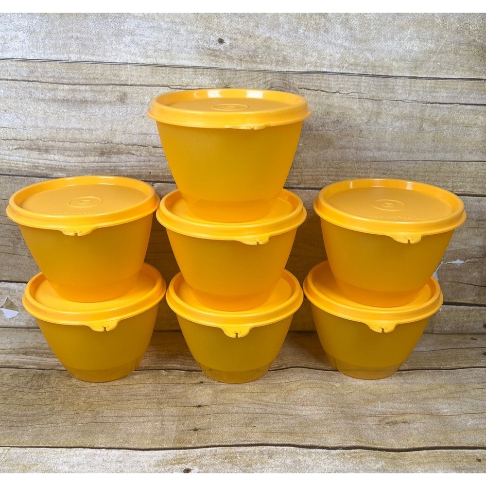 Tupperware Refrigerator Bowls Storage Containers with Seal Set 7 Orange New 148